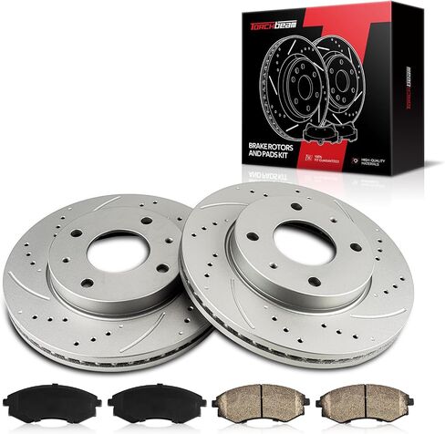 Torchbeam Front Brake Kit, 10.12" Drilled and Slotted Brake Rotors Ceramic Brake Pads Compatible for 1998-2002 2006 Hyundai Elantra, 1999-2001 Hyundai Tiburon in Saudi Arabia