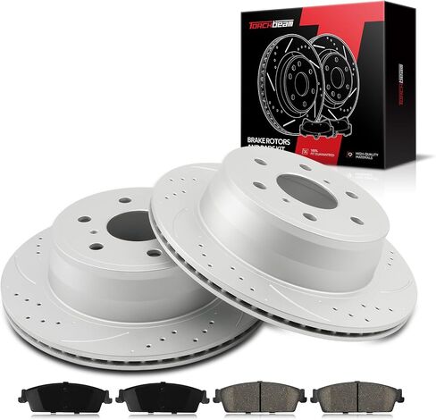 Torchbeam Rear Brake Kit, 13.58" Drilled and Slotted Brake Rotors Ceramic Brake Pads Compatible for 2007-2013 Chevrolet Silverado 1500 5.3L, 2007-2013 GMC Sierra 1500 5.3L, 2007-2011 Tahoe 5.3L in Saudi Arabia