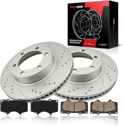 Torchbeam Front Brake Kit, 12.55" Drilled and Slotted Brake Rotors Ceramic Brake Pads Compatible for 2005-2021 Toyota Tacoma, 2003-2009 Toyota 4Runner, 2007-2014 Toyota FJ Cruiser in Saudi Arabia