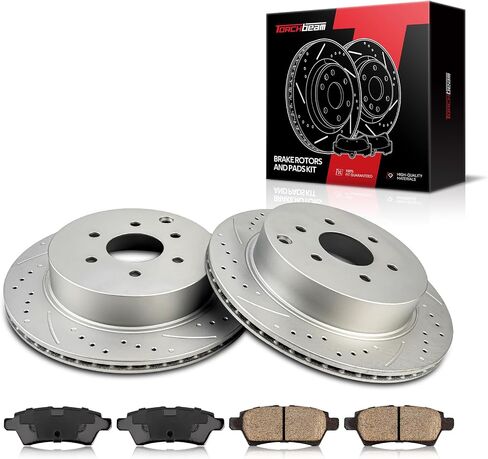 Torchbeam Rear Brake Kit, 12.11" Drilled and Slotted Brake Rotors Ceramic Brake Pads Compatible for 2005-2012 Nissan Pathfinder in Kuwait