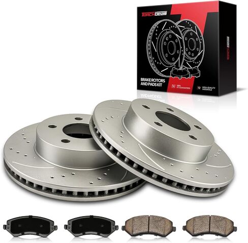 Torchbeam Front Brake Kit, 11.34" Drilled and Slotted Brake Rotors Ceramic Brake Pads Compatible for 2002-2007 Jeep Liberty in Saudi Arabia