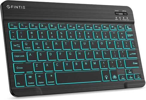 Fintie 10-Inch Ultrathin (4mm) Wireless Bluetooth Backlight Keyboard, [7 Color Backlit] Rechargeable Keyboard for iPad Samsung Tablet, iPhone Smartphone, iOS, Android Tablets Phone, (White) in Saudi Arabia