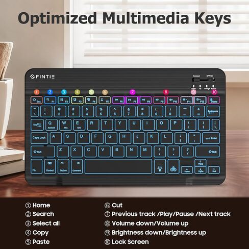 Fintie 10-Inch Ultrathin (4mm) Wireless Bluetooth Backlight Keyboard, [7 Color Backlit] Rechargeable Keyboard for iPad Samsung Tablet, iPhone Smartphone, iOS, Android Tablets Phone, (White) in Saudi Arabia