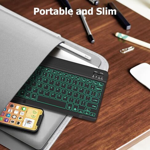 Fintie 10-Inch Ultrathin (4mm) Wireless Bluetooth Backlight Keyboard, [7 Color Backlit] Rechargeable Keyboard for iPad Samsung Tablet, iPhone Smartphone, iOS, Android Tablets Phone, (White) in Saudi Arabia