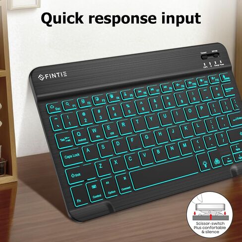 Fintie 10-Inch Ultrathin (4mm) Wireless Bluetooth Backlight Keyboard, [7 Color Backlit] Rechargeable Keyboard for iPad Samsung Tablet, iPhone Smartphone, iOS, Android Tablets Phone, (White) in Saudi Arabia