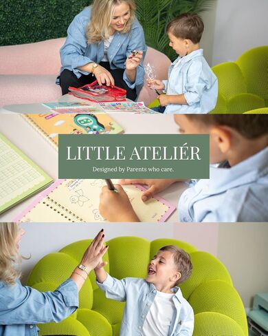 ممارسة الكتابة السحرية المخددة من Little Ateliér للأطفال من سن 3 إلى 8 سنوات - مصنفات الكتابة اليدوية المحززة القابلة لإعادة الاستخدام، ممارسة الكتابة اليدوية البادئة، حقيبة الحمل، الملصقات، القلم، 5 عبوات in Saudi Arabia