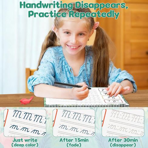 chiazllta 4 Pack Grooved Cursive Handwriting Practice Kit with Disappearing Ink Pens Magic Reusable Grooved Cursive Writing Workbooks Copybook for Beginners Kids (Words&Sentence&Reading&Letters) in Saudi Arabia