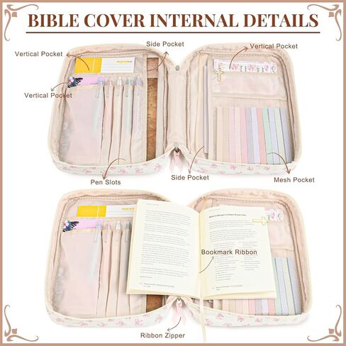 Aileam Bible Cover Case for Women: Bible Study Supplies Kit with Bible Highlighters, Christian Gifts for Women - Pink Bow, Cotton, Solid in Saudi Arabia