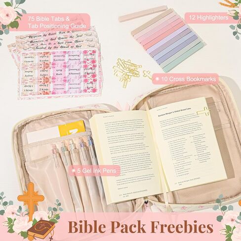 Aileam Bible Cover Case for Women: Bible Study Supplies Kit with Bible Highlighters, Christian Gifts for Women - Pink Bow, Cotton, Solid in Saudi Arabia
