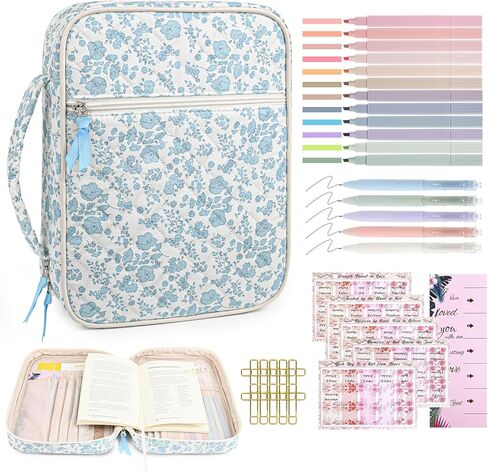 حافظة غطاء الكتاب المقدس للنساء من Aileam: مجموعة لوازم دراسة الكتاب المقدس مع أقلام تحديد الكتاب المقدس، هدايا مسيحية للنساء - قوس وردي، قطن، صلب in Kuwait