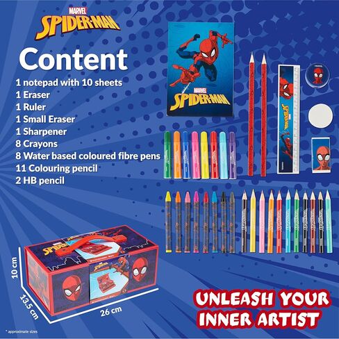أقلام تلوين مارفل سبايدرمان، لوازم فنية للأطفال، مجموعة أقلام تلوين، قرطاسية للفتيات، أقلام رسم، لوازم حقيبة سفر مع أقلام تلوين، فنون وحرف يدوية للأطفال من سن 4 إلى 12 (أحمر) in Kuwait