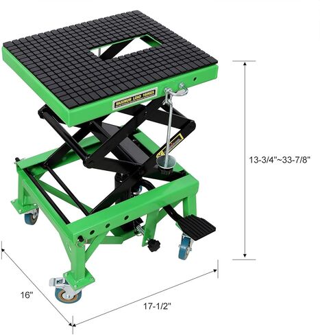 رافعة هيدروليكية مقصية للدراجات النارية، طاولة رفع تعمل بالقدم بسعة 350 رطلًا مع سطح مطاطي عريض، وخطافات J و4 عجلات، وحامل دراجة نارية ودراجة ترابية للصيانة، وATV والدراجات الصغيرة - أخضر in Kuwait