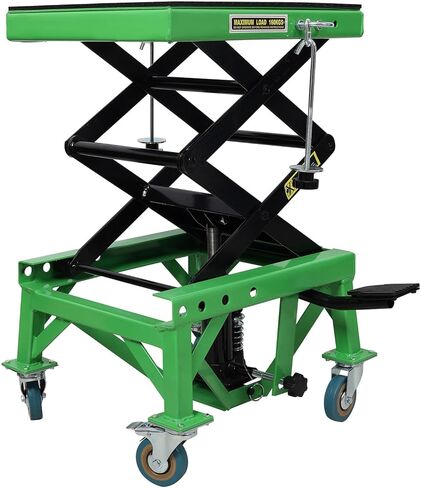 رافعة هيدروليكية مقصية للدراجات النارية، طاولة رفع تعمل بالقدم بسعة 350 رطلًا مع سطح مطاطي عريض، وخطافات J و4 عجلات، وحامل دراجة نارية ودراجة ترابية للصيانة، وATV والدراجات الصغيرة - أخضر in Kuwait