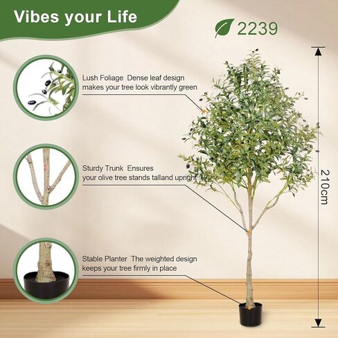 شجرة زيتون صناعية بطول 7 أقدام نبات شجرة زيتون للأرضية الداخلية مع 2239 ورقة نبات اصطناعي كبير كبير نبات زيتون صناعي لغرفة النوم وغرفة المعيشة والفناء والمكتب in Kuwait