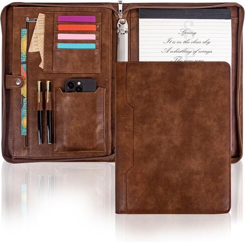 محفظة كالفيندر ذات 3 حلقات مع سحاب، حافظة جلدية للرجال والنساء، منظم محفظة الأعمال مع حامل الكمبيوتر اللوحي/المستندات، حافظة جلدية للمقابلة/المكتب، هدية للرجال in Kuwait