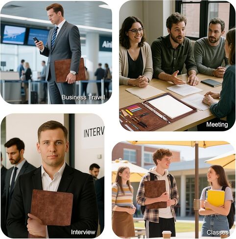 محفظة كالفيندر ذات 3 حلقات مع سحاب، حافظة جلدية للرجال والنساء، منظم محفظة الأعمال مع حامل الكمبيوتر اللوحي/المستندات، حافظة جلدية للمقابلة/المكتب، هدية للرجال in Kuwait