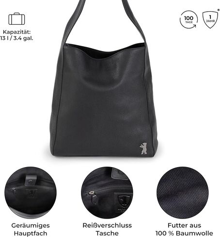 Berliner Bags Shopper Atlanta Leather Women's Bag Large Shoulder Bag Hobo Bag Shoulder Bag Tote Black, black, Minimal in Kuwait
