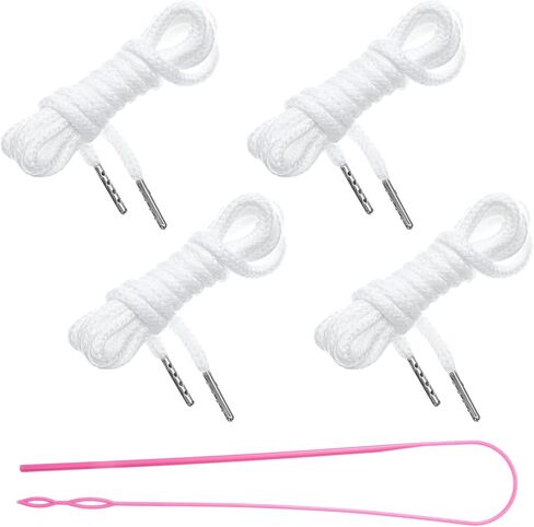 4 PCS Drawstring Cord, Replacement Drawstring for Sweatpants White Drawstrings Threader Pants Cord Elastic Hoodie String Replacement with Easy Threader Tool for Pants Jackets Trunks Coat in Kuwait