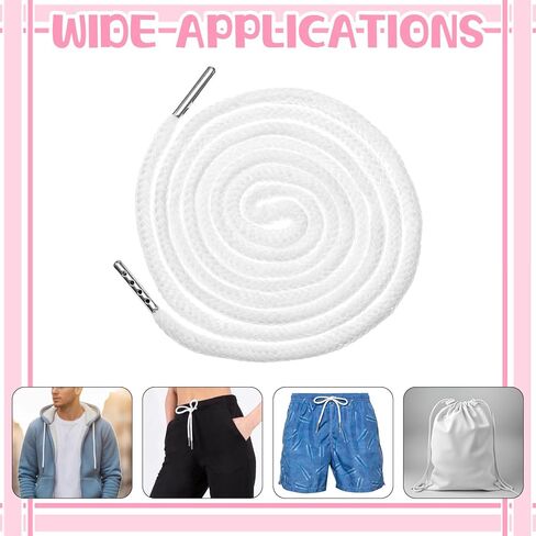 4 PCS Drawstring Cord, Replacement Drawstring for Sweatpants White Drawstrings Threader Pants Cord Elastic Hoodie String Replacement with Easy Threader Tool for Pants Jackets Trunks Coat in Kuwait