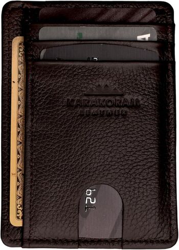 محفظة KARAKORAM من الجلد الفاخر العمودي بجيب أمامي نحيف للرجال | RFID حجب حامل بطاقة الائتمان للنساء | مع فتحات الوصول السريع للبطاقات والهويات (أسود غامق) in Kuwait