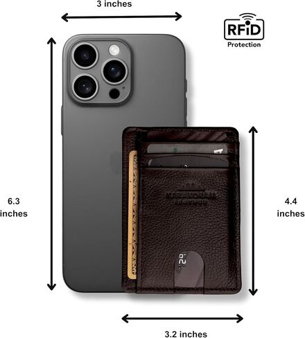 محفظة KARAKORAM من الجلد الفاخر العمودي بجيب أمامي نحيف للرجال | RFID حجب حامل بطاقة الائتمان للنساء | مع فتحات الوصول السريع للبطاقات والهويات (أسود غامق) in Kuwait