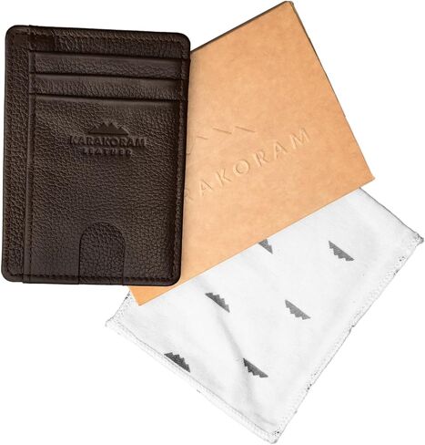 محفظة KARAKORAM من الجلد الفاخر العمودي بجيب أمامي نحيف للرجال | RFID حجب حامل بطاقة الائتمان للنساء | مع فتحات الوصول السريع للبطاقات والهويات (أسود غامق) in Kuwait