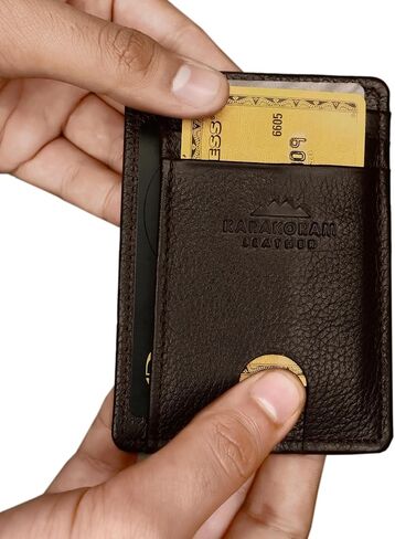 محفظة KARAKORAM من الجلد الفاخر العمودي بجيب أمامي نحيف للرجال | RFID حجب حامل بطاقة الائتمان للنساء | مع فتحات الوصول السريع للبطاقات والهويات (أسود غامق) in Kuwait