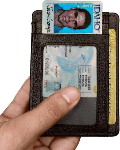 محفظة KARAKORAM من الجلد الفاخر العمودي بجيب أمامي نحيف للرجال | RFID حجب حامل بطاقة الائتمان للنساء | مع فتحات الوصول السريع للبطاقات والهويات (أسود غامق) in Kuwait