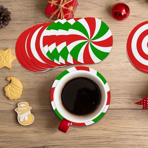 100 Pcs Christmas Candy Paper Napkins Peppermint Christmas Cocktail Napkins 6.3 x 6.3 Inch Red Green Striped Round Lollipop Paper Towels for Xmas Dinner Winter Holiday Party Supplies in Saudi Arabia