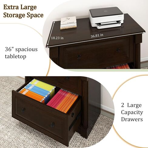 blini 2 Drawer File Cabinet Farmhouse Lateral File Cabinet with Hanging File Folders，Fits Letter/Legal/A4 Sizes, 36.8" Large Wood File Storage Cabinets Printer Stand for Home Office in Saudi Arabia