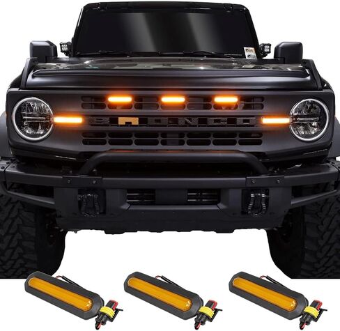 IAG I-Line 3PC Amber Grill LED Light Kit w/Plug & Play Harness for Ford Bronco 2021+ (Base/Black Diamond Models Only) in Saudi Arabia
