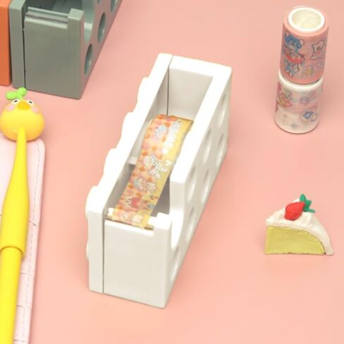 Desktop Tape Dispenser Cute Desk Tape Holder for School Office Study Room Building Block Shape (Yellow) in Saudi Arabia