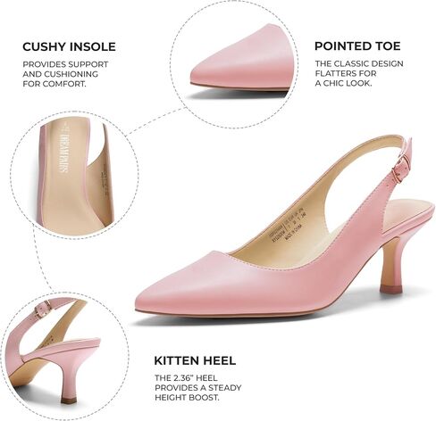 DREAM PAIRS Women's Kitten Slingback Heels Pumps | Closed Pointed Toe Low Heels Sexy Casual Dress Shoes for Party Wedding Office Work and Shopping in Saudi Arabia