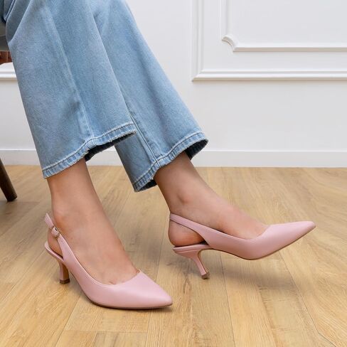 DREAM PAIRS Women's Kitten Slingback Heels Pumps | Closed Pointed Toe Low Heels Sexy Casual Dress Shoes for Party Wedding Office Work and Shopping in Saudi Arabia