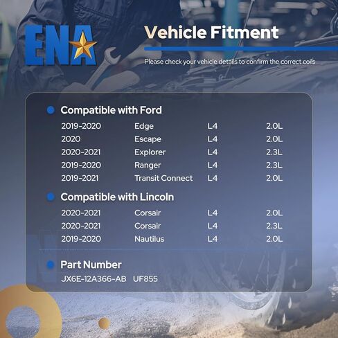 حزمة ملف الإشعال ENA UF855 متوافقة مع Ford Explorer Escape Edge Maverick Ranger Bronco Sport Lincoln Nautilus Corsair 2004 2019-2025 2.0L 2.3L L4 مجموعة من 4 قطع بديلة لـ DG574 in Kuwait