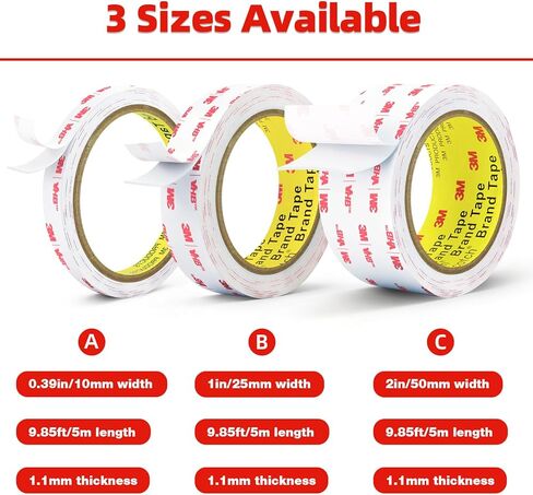 0.39in X 9.85ft Double Sided Tape Heavy Duty, Removable Mounting Tape for Wall, White Sticky Foam Tape, Picture Hanging Strips & Poster Hanger, Waterproof Adhesive Strips for LED Light in Kuwait