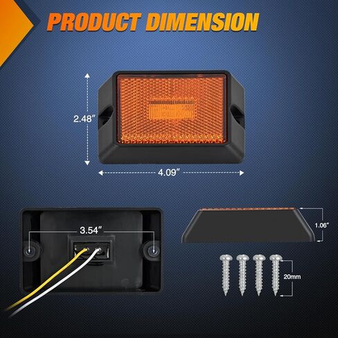 Nilight Side Marker Light 4PCS Square 3LED Red Amber Front Rear Clearance Indicator Lights Reflective Lens Surface Mounted Waterproof for 12V Truck Trailer RV Boat in Kuwait