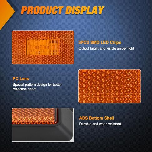 Nilight Side Marker Light 4PCS Square 3LED Red Amber Front Rear Clearance Indicator Lights Reflective Lens Surface Mounted Waterproof for 12V Truck Trailer RV Boat in Kuwait