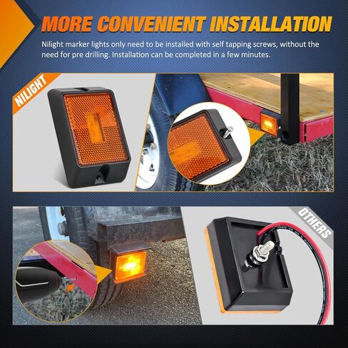 Nilight Side Marker Light 4PCS Square 3LED Red Amber Front Rear Clearance Indicator Lights Reflective Lens Surface Mounted Waterproof for 12V Truck Trailer RV Boat in Kuwait