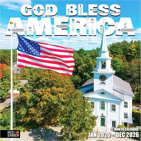 تقويم جداري من RED EMBER God Bless America 2026 لمدة 12 شهرًا | 12 بوصة × 24 بوصة مفتوح | ورق سميك وقوي | هدية | التقويم 2026 in Kuwait