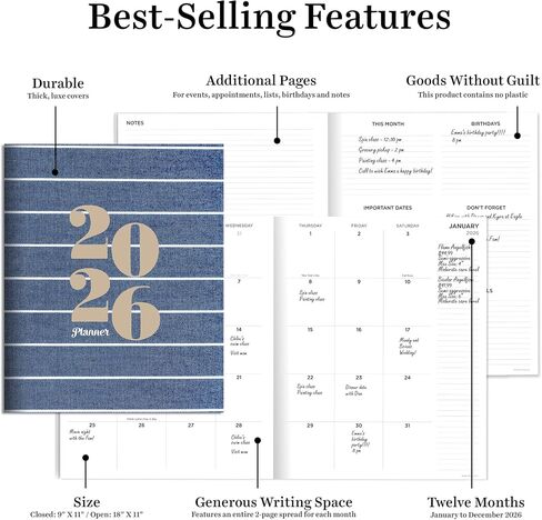 TF Publishing 2026 Succulent Large Monthly Planner - 2 Page Spreads with Extra Large Calendar Grids and Planning Prompts - 2026 Calendar Monthly Planner for School and Work - 9in x 11in in Saudi Arabia
