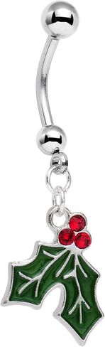 Body Candy 14G 12mm 316L Steel Navel Ring Green Accent Winter Snow Mistletoe Belly Button Ring 1/2" in Saudi Arabia