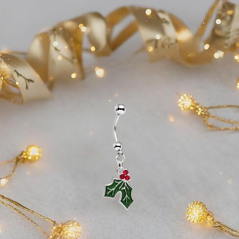 Body Candy 14G 12mm 316L Steel Navel Ring Green Accent Winter Snow Mistletoe Belly Button Ring 1/2" in Saudi Arabia
