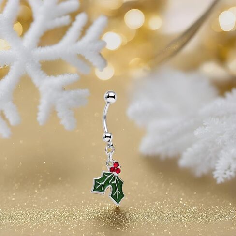 Body Candy 14G 12mm 316L Steel Navel Ring Green Accent Winter Snow Mistletoe Belly Button Ring 1/2" in Saudi Arabia