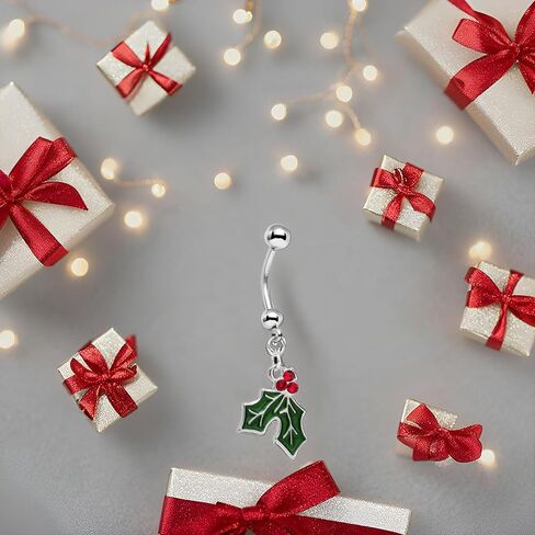 Body Candy 14G 12mm 316L Steel Navel Ring Green Accent Winter Snow Mistletoe Belly Button Ring 1/2" in Saudi Arabia
