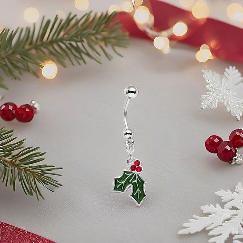 Body Candy 14G 12mm 316L Steel Navel Ring Green Accent Winter Snow Mistletoe Belly Button Ring 1/2" in Saudi Arabia