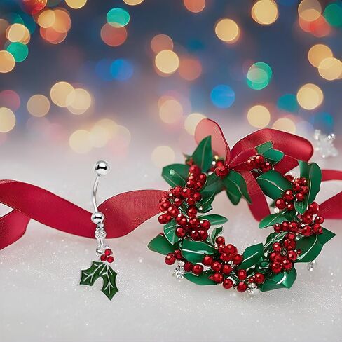 Body Candy 14G 12mm 316L Steel Navel Ring Green Accent Winter Snow Mistletoe Belly Button Ring 1/2" in Saudi Arabia
