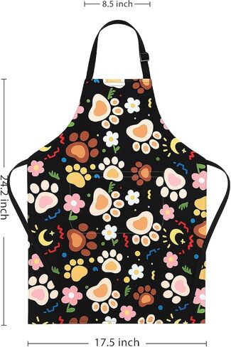 Cute Funny Dog Apron for Kids - Durable Cooking Apron with Black Background & Colorful Dog Paw Prints, Perfect for Baking, Painting, Gardening & Party Activities​ in Saudi Arabia