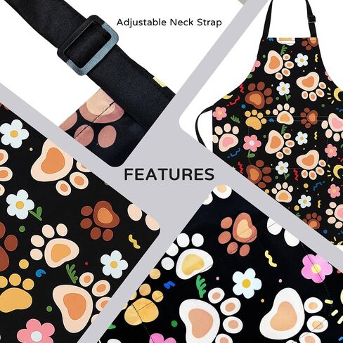 Cute Funny Dog Apron for Kids - Durable Cooking Apron with Black Background & Colorful Dog Paw Prints, Perfect for Baking, Painting, Gardening & Party Activities​ in Saudi Arabia
