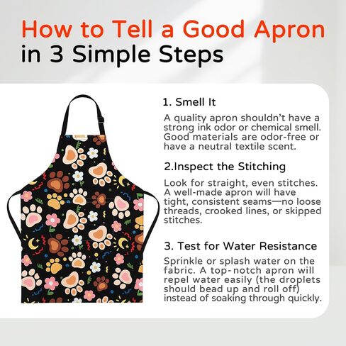 Cute Funny Dog Apron for Kids - Durable Cooking Apron with Black Background & Colorful Dog Paw Prints, Perfect for Baking, Painting, Gardening & Party Activities​ in Saudi Arabia